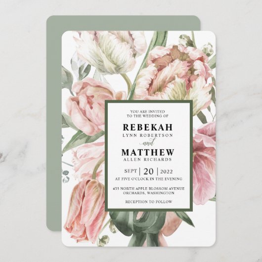 Spring Tulip Waterverf Boeket Invitation Kaart (Voorkant / Achterkant)