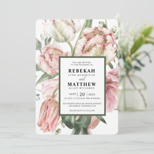 Spring Tulip Waterverf Boeket Invitation Kaart (Staand voorkant)