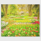 Spring Tulips and Daffodils Park Wrapping Paper Cadeaupapier (Vlak)