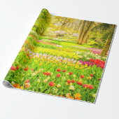 Spring Tulips and Daffodils Park Wrapping Paper Cadeaupapier (Uitgerold)