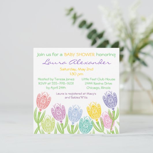 Spring Tulips - Baby shower Uitnodiging (Staand voorkant)