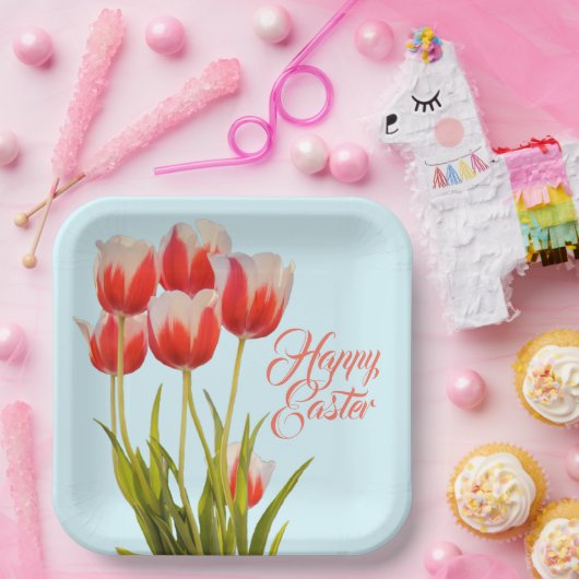 Spring Tulips Big Floral Design Papieren Bordje (Feest)