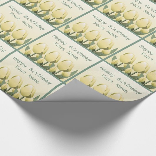 Spring Tulips Birthday Custom Yellow Wrap Cadeaupapier (Hoek)