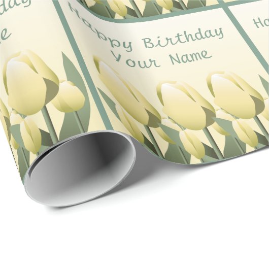 Spring Tulips Birthday Custom Yellow Wrap Cadeaupapier (Rol Hoek)