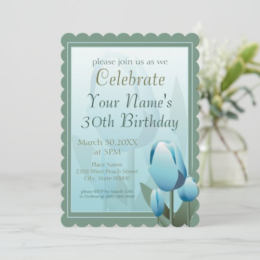 Spring Tulips Birthday Party Turquoise Kaart (Staand voorkant)