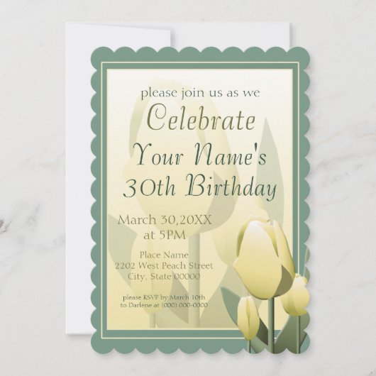 Spring Tulips Birthday Party Yellow Kaart (Voorkant)