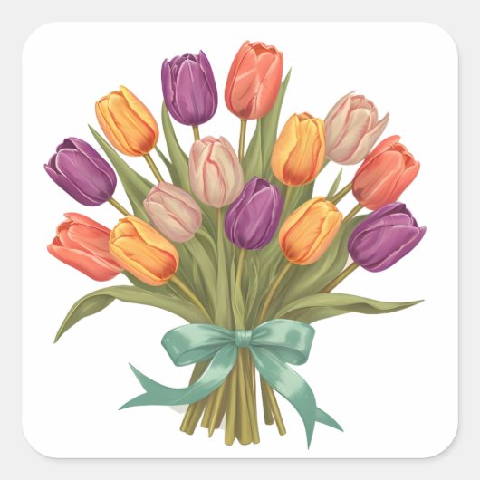 Spring Tulips Bouquet Vierkante Sticker (Voorkant)