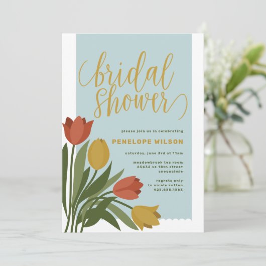 Spring Tulips Bridal Shower Invitation Kaart (Staand voorkant)