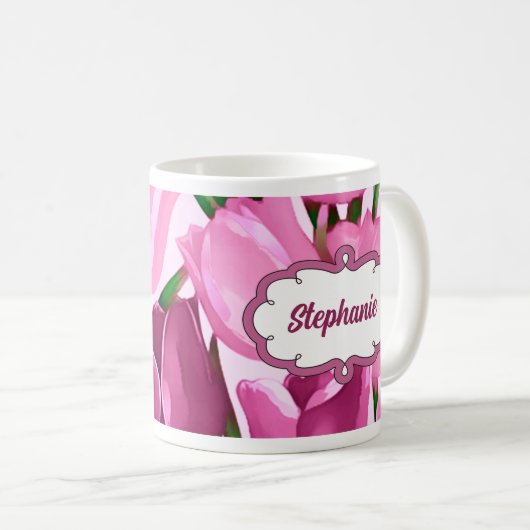Spring Tulips Custom Name Moederdag Gift Koffiemok (Voorkant rechts)