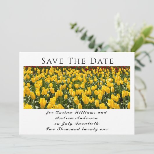 Spring Tulips Flat Save The Date Card (Staand voorkant)