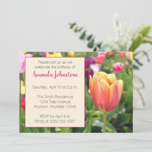 Spring Tulips Party uitnodiging (Staand voorkant)