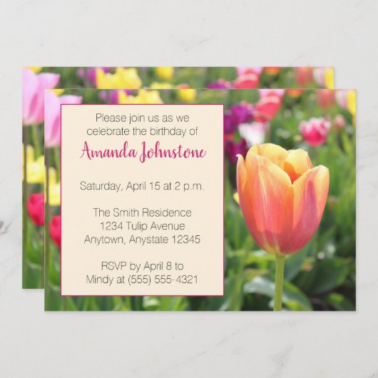 Spring Tulips Party uitnodiging (Voorkant / Achterkant)