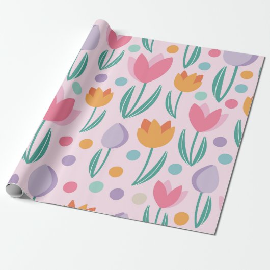 Spring Tulips Patroon Cadeaupapier (Uitgerold)