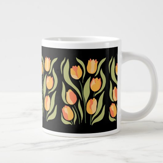 Spring Tulips Pattern on Black Giant Coffee Mok (Rechts)