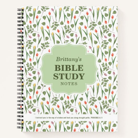 Spring Tulips Pattern Personalized Bible Study Notitieboek (Voorkant)