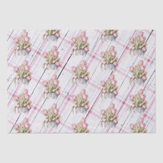 Spring Tulips w/ Pink Farmhouse Background Tissuepapier (Voorkant)