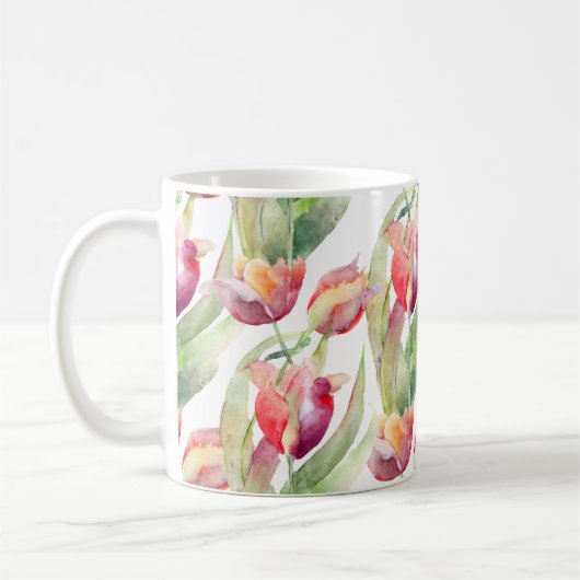 Spring Tulips Waterverf Bloemen Koffiemok (Links)