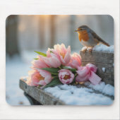 Spring Tulpen en Robin op een bank Muismat (Voorkant)