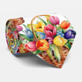 Spring Tulpen Kleurrijke Regenboog Waterverf Bloem Stropdas (Opgerold)