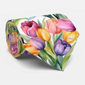 Spring Tulpen Kleurrijke Regenboog Waterverf Bloem Stropdas (Opgerold)