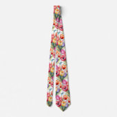 Spring Tulpen Kleurrijke Regenboog Waterverf Bloem Stropdas (Achterkant)