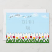 Spring Tulpen Wit Piket Fence Custom Foto Aankondiging (Voorkant)