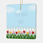 Spring Tulpen Wit Piket Fence Custom Foto Keramisch Ornament (Links)