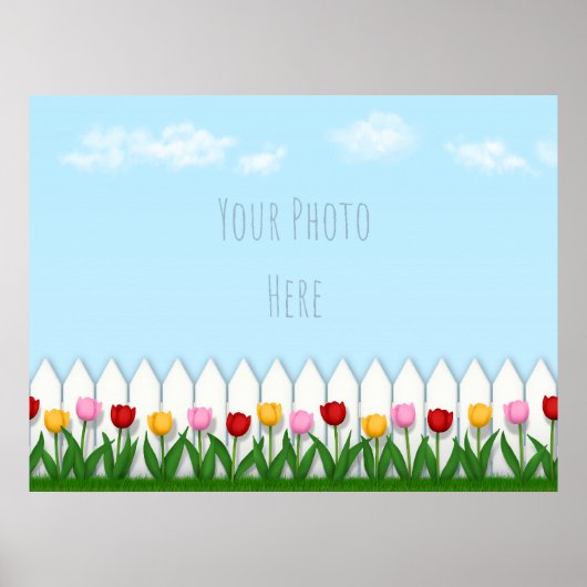 Spring Tulpen Wit Piket Fence Custom Foto Poster (Voorkant)