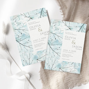 Spring Turquoise Aqua Abstracte Flowers Uitnodigin Kaart