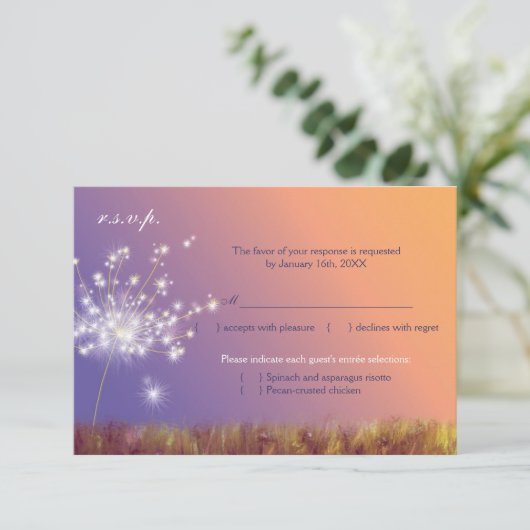 Spring Twilight Dandelion Wedding RSVP (Staand voorkant)