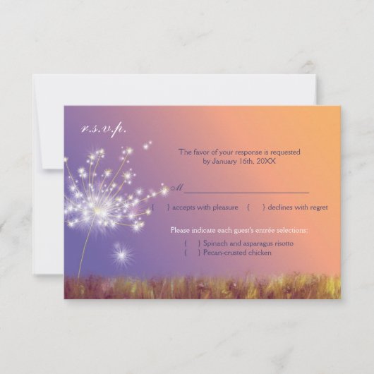 Spring Twilight Dandelion Wedding RSVP Kaartje (Voorkant)