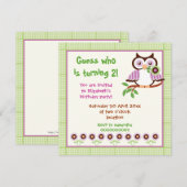 Spring uil kids verjaardagsfeestje groene grens kaart (Voorkant / Achterkant)