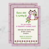 Spring uil kids verjaardagsfeestje paarse grens kaart (Voorkant / Achterkant)