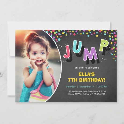 Spring uitnodiging springhuis verjaardagsfeestje (Voorkant)