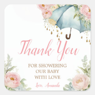 Spring Umbrella Baby shower Dank u Vierkante Sticker
