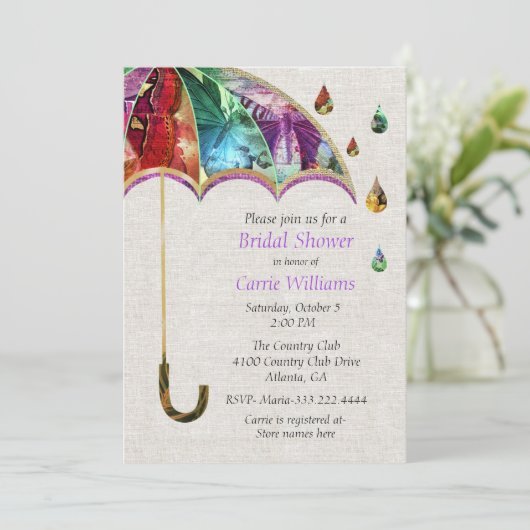 Spring Umbrella Bruids Douche Uitnodiging (Staand voorkant)