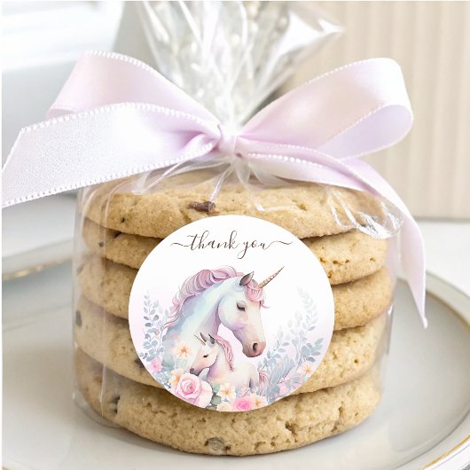 Spring Unicorn Waterverf Baby shower dank u Ronde Sticker