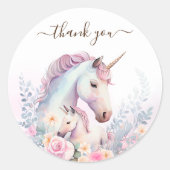 Spring Unicorn Waterverf Baby shower dank u Ronde Sticker (Voorkant)