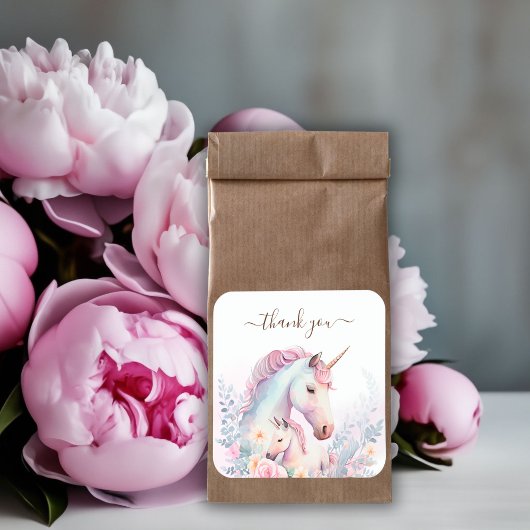 Spring Unicorn Waterverf Baby shower dank u Vierkante Sticker