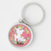 Spring Unicorns en Floral Personalized Sleutelhanger (Voorkant)