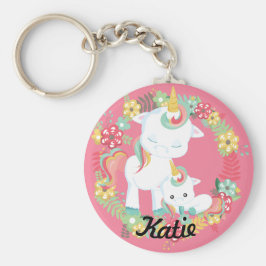 Spring Unicorns en Floral Personalized Sleutelhanger