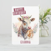 Spring vibes Koe Verjaardag Kaart (Staand voorkant)