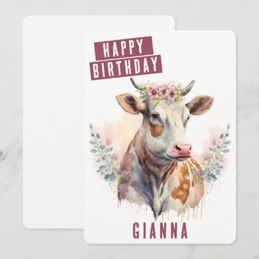 Spring vibes Koe Verjaardag Kaart (Voorkant / Achterkant)