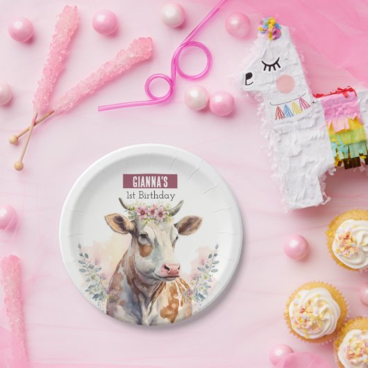 Spring vibes Koe - Verjaardagsfeest - Papieren Bordje (Feest)