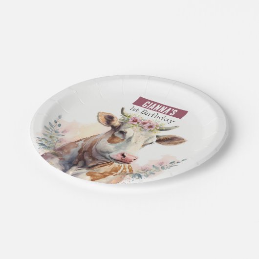 Spring vibes Koe - Verjaardagsfeest - Papieren Bordje (Gekanteld)