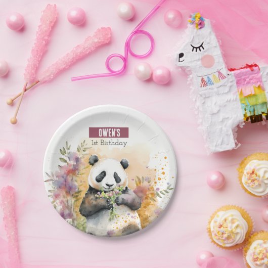 Spring vibes Panda - Verjaardagsfeest - Papieren Bordje (Feest)