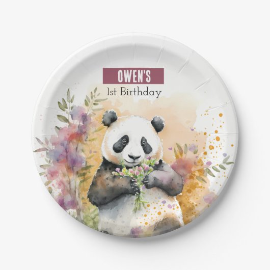 Spring vibes Panda - Verjaardagsfeest - Papieren Bordje (Voorkant)