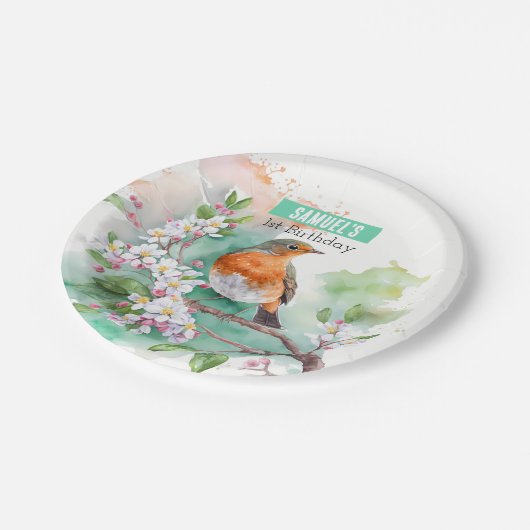 Spring vibes Robin - Verjaardagsfeest - Papieren Bordje (Gekanteld)