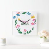 Spring Vibes with Flowers and Butterflies Vierkante Klok (Huis)