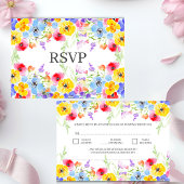 Spring Vibrant Waterverf Flowers Elegant Wedding RSVP Kaartje